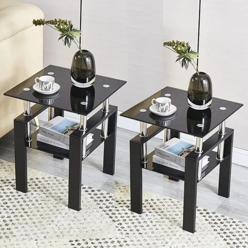 Miniatura 12 de Mesa auxiliar de vidrio moderna para sofá, mesa de centro pequeña, mesa de centro negra, mesa de sala de estar, mesita de noche cuadrada, muebles