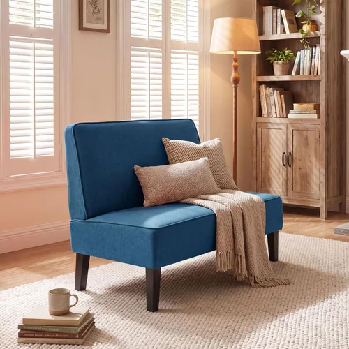 Miniatura 3 de Acolchado Lino sin brazo settee Loveseat sofá Home informal sala dormidor, Tela, Azul