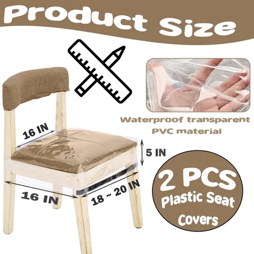 Miniatura 2 de Paquete de 2 fundas de plástico para sillas, fundas de asiento de plástico para sillas de comedor, resistentes a manchas, agua y gatitos, protector