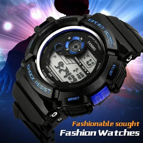Miniatura 7 de Fanmis Reloj digital digital multifunción para hombre, electrónico, impermeable, con alarma, reloj deportivo de cuarzo, Azul Patchwork