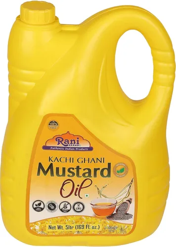 Aceite de Mostaza Rani (Kachi Ghani) 169 Onzas (5 Litros) SIN GMO | Sin Gluten | Vegano | 100% Natural | Kosher