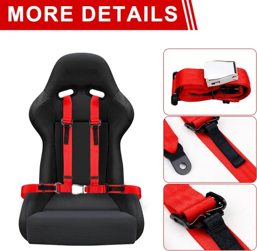 Miniatura 6 de Yakitoko Arnés de Seguridad Universal de 4 Puntos de 2 Pulgadas Compatible con Go Kart, UTV, ATV, Racing Rojo