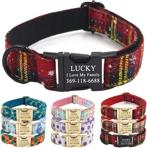 Miniatura 24 de PETDURO Collar Personalizado para Perro A cuadros Negro Blanco con Nombre y Teléfono Grabados en Hebilla de Metal Plateado para Perros Grandes
