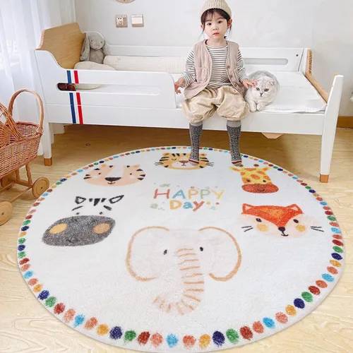 Miniatura 9 de Poowe Alfombra de juego para niños, alfombra redonda educativa del alfabeto, suave, antideslizante, para el dormitorio de los niños pequeños León-2