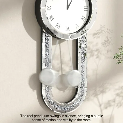 Miniatura 5 de SHYFOY Reloj de pared decorativo, reloj de péndulo con espejo de 31.5 pulgadas, reloj de pared grande silencioso de lujo con diamante triturado