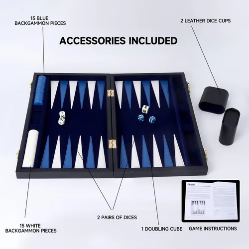 Miniatura 4 de GSE Games & Sports Expert - Juego de mesa de backgammon de piel (tamaño pequeño/mediano/grande) Premium Leather, Travel Folding Board, Classic