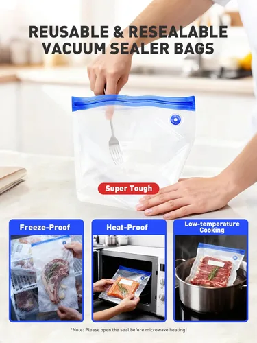 Miniatura 5 de 30 bolsas selladoras al vacío reutilizables para alimentos, bolsas de almacenamiento al vacío de 3 tamaños con clips de sellado y diseño a prueba