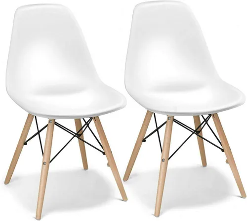 Miniatura 10 de DORTALA Sillas de comedor premontadas, sillas de plástico con patas de madera, respaldo ergonómico, sillas sin brazos de estilo moderno para sala