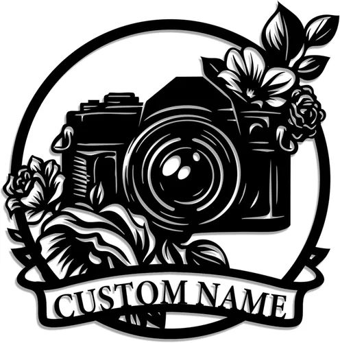 Letrero de metal personalizado para fotógrafo, arte de pared de hierro para cámara y niña con cámara, decoración única con temática de fotografía