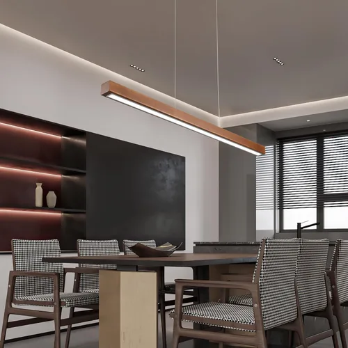 Miniatura 5 de Lámpara colgante lineal de madera de 31.5" – Lámpara de araña LED regulable con control remoto, iluminación moderna ajustable de estilo granja