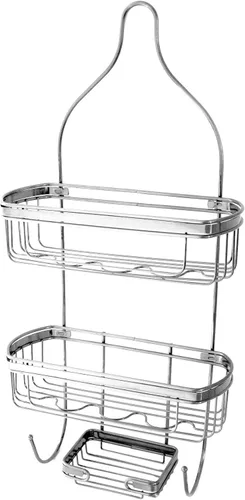 Miniatura 5 de Splash Home Puerta de baño o colgante de cabezal de ducha con dos cestas organizadoras, más estantes de almacenamiento para champú, jabones Negro