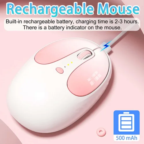 Miniatura 6 de Ratón Bluetooth inalámbrico, bonito diseño de orejas de conejo, doble modo recargable, silencioso, portátil, ergonómico, 1600 DPI, kawaii cómodo