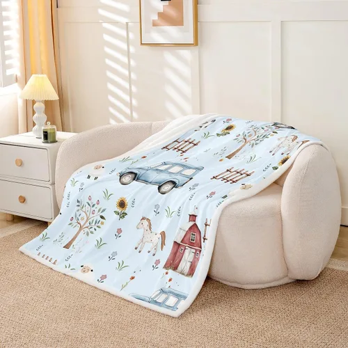 Miniatura 2 de Erosebridal - Mantas de bebé unisex para niños y niñas, mantas de guardería de animales de granja de minky 40x50, manta sherpa con diseño de tractor