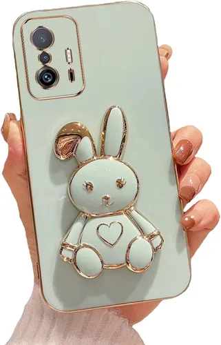 Miniatura 25 de Estuche con soporte de conejo de corazón para Xiaomi Redmi Note 10S, galvanizado suave TPU protector delgado a prueba de golpes con lindo conejito