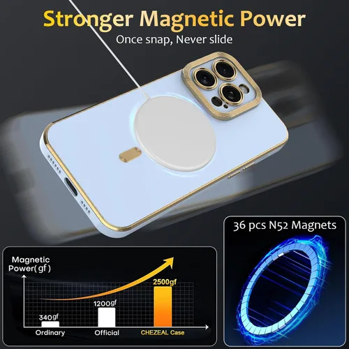 Miniatura 4 de Magsafe - Funda magnética para iPhone 13 Pro Max, cubierta de lujo chapada en forma de corazón, compatible con Magsafe para mujeres y niñas con Azul