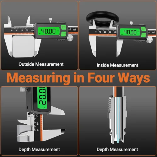 Miniatura 6 de Calibre digital, calibre Vernier recargable de acero inoxidable tipo C, conversión de F/MM/in, LCD grande, pinza de medición digital de carga USB