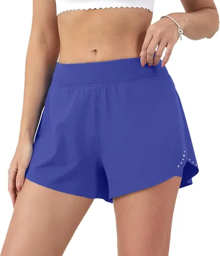 Aurefin Pantalones cortos de correr 2 en 1 para mujer, pantalones cortos deportivos de cintura alta para mujer, ligeros, para entrenamiento, yoga,