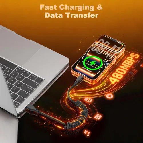 Miniatura 7 de Cable CarPlay en espiral USB A a USB C [2 unidades, 3 pies], cable retráctil retráctil para iPhone para automóvil, cable de carga rápida retráctil