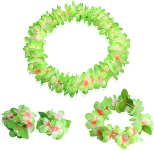 4 piezas de leis hawaianos de color verde claro con hojas verdes para fiesta de graduación, fiesta de baile, accesorio de fotos en exteriores (verde