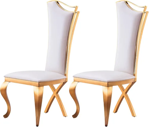 Miniatura 18 de Juego de 6 sillas de comedor modernas tapizadas de cuero con patas de acero inoxidable doradas, sillas de cocina contemporáneas sin brazos con Cuero
