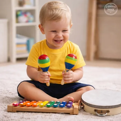 Miniatura 10 de Stoie's - Juego de instrumentos musicales para niños – Instrumentos de percusión de madera para niños pequeños, xilófono, pandereta, maracas