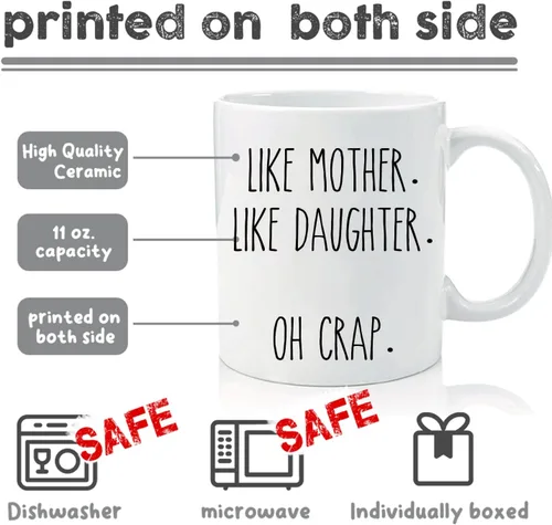 Miniatura 2 de Taza de café con texto en inglés "Like Mother Like Daughter", divertida idea de regalo para mamá y abuela, 16 onzas