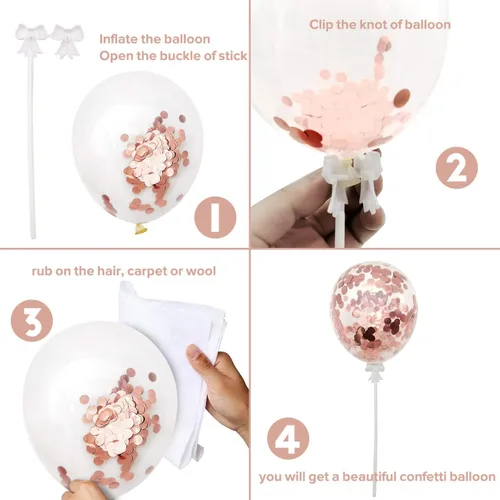 Miniatura 7 de MOVINPE Decoración de pastel de oro rosa con velas de feliz cumpleaños, pancarta de feliz cumpleaños, globos de confeti, abanicos de papel