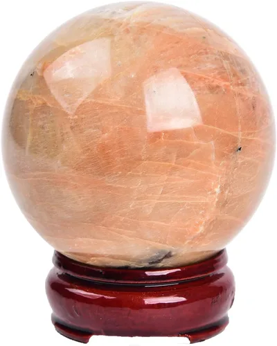 Miniatura 11 de AMOYSTONE Esfera de cristal natural naranja de piedra lunar pulida, esfera decorativa para adivinación con soporte de madera, bola de cristal
