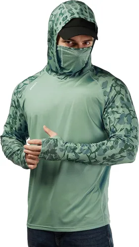 Miniatura 6 de Rodeel - Camisa de pesca para hombre con manga larga, UPF 50+, rendimiento de alto rendimiento para senderismo, con máscara, protección UV