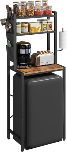 Miniatura 10 de MAHANCRIS - Estantería para panadería con mini nevera, soporte para microondas de 3 niveles, estación de barra de café con porta papeles, estante