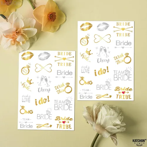 Miniatura 5 de KatchOn Tatuajes metálicos de la tribu de la novia, 34 piezas, tatuajes de novia dorados para despedidas de soltera y decoraciones de despedida