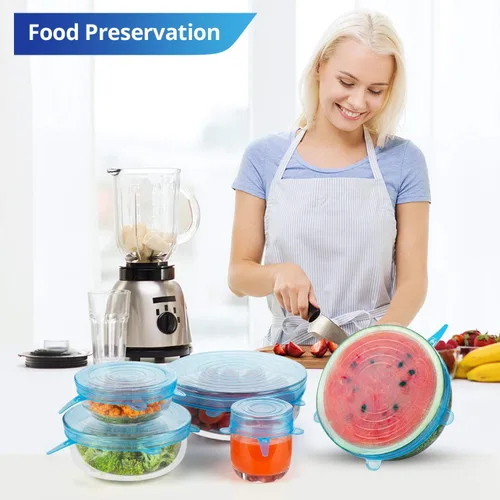 Miniatura 4 de Tapas elásticas de silicona, tapas reutilizables de silicona para recipientes de silicona sin residuos para sobras de alimentos, tazones de frutas
