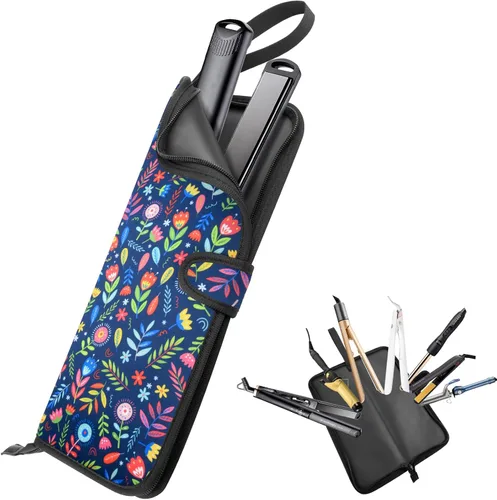 Miniatura 9 de Homakover Estuche de viaje para plancha para el cabello, 13 x 5 pulgadas, alfombrilla de silicona resistente al calor y bolsa para plancha plana