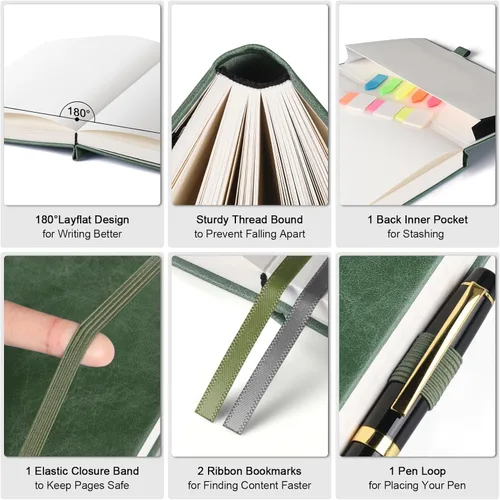 Miniatura 2 de Cuaderno de papel cuadriculado, 312 páginas numeradas, tamaño A5 grande, de cuero de tapa dura, cuaderno de papel cuadriculado de 2.95 oz/yd² sin