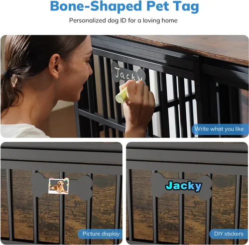 Miniatura 4 de Petrova Mueble de jaula para perros de 47 pulgadas para perros grandes/medianos, resistente para interiores con etiqueta de nombre, jaula de madera