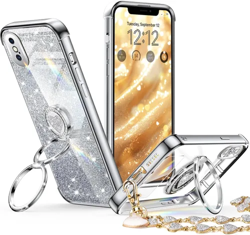 Miniatura 27 de XYZ para Funda de iPhone Xs Max con Soporte, Funda de Teléfono con Doble Soporte de Anillo, Funda de Amor-Corazón Linda de Lujo con Brillantina