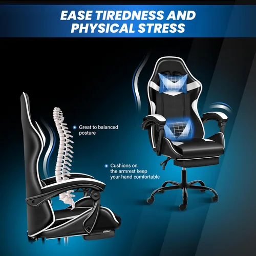 Miniatura 7 de YSSOA Silla para videojuegos, silla de computadora con reposapiés, altura ajustable y función de inclinación de 90° a 135°, silla reclinable