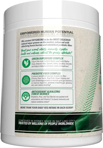 Miniatura 9 de EHP Labs OxyGreens Super Greens Powder - Superalimento de espirulina y clorella, jugo verde en polvo y suplementos de verduras con fibra prebiótica