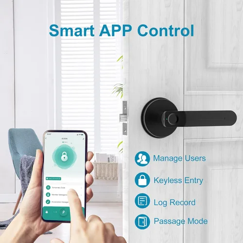 Miniatura 2 de Foxgard - Cerradura de puerta biométrica con perilla inteligente de huellas dactilares, control remoto con aplicación, cerradura de puerta Negro