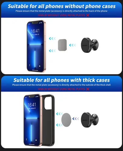 Miniatura 8 de Paquete de 2 soportes magnéticos para teléfono para automóvil, imán fuerte, soporte magnético para teléfono, rotación de 360°, imán de teléfono