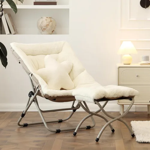 Miniatura 8 de Welnow Cómoda silla platillo con otomana, silla de lectura plegable de gran tamaño para adultos con almohada, silla de salón de piel sintética suave