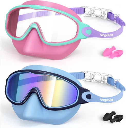 Miniatura 8 de VegoVia Paquete de 2 gafas de natación para niños con cubierta para la nariz, gafas de natación antivaho con protección UV para niños y jóvenes de 3