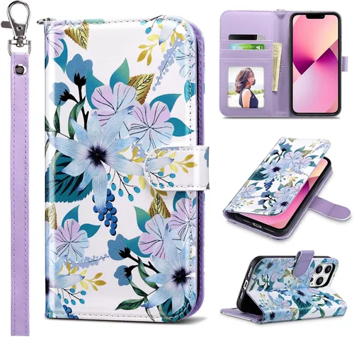 Miniatura 11 de ULAK Funda tipo cartera compatible con iPhone 13 para mujer, piel sintética de alta calidad con tarjetero, función atril, funda tipo cartera