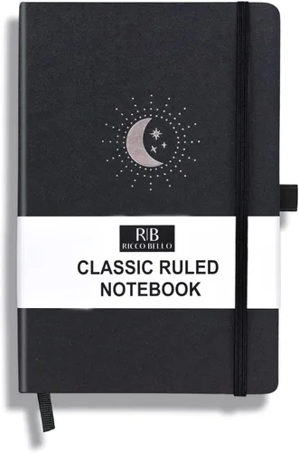 RICCO BELLO - Cuaderno clásico con rayas universitarias, diario con forro de piel sintética para escribir, trabajo, hogar, escuela, 192 páginas a
