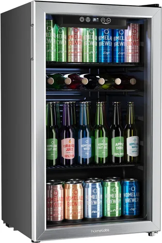 hOmeLabs Refrigerador y enfriador de bebidas - Mini refrigerador de 120 latas con puerta de vidrio para soda, cerveza o vino - Pequeña máquina