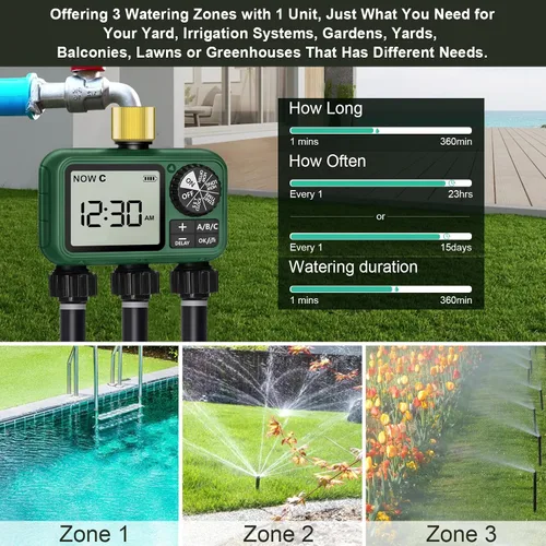 Miniatura 4 de Temporizador de agua para manguera de jardín al aire libre, temporizador de rociador para grifo de jardín con modo de retardo
