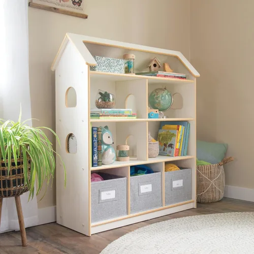 Miniatura 10 de Guidecraft EdQ - Estantería para casa de muñecas, color natural: estantes organizadores de madera para niños con contenedores de almacenamiento
