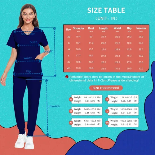 Miniatura 7 de VIAOLI Conjunto de ropa quirúrgica para mujer, camiseta con cuello en V y pantalones médicos tipo cargo para mujer, 10 bolsillos