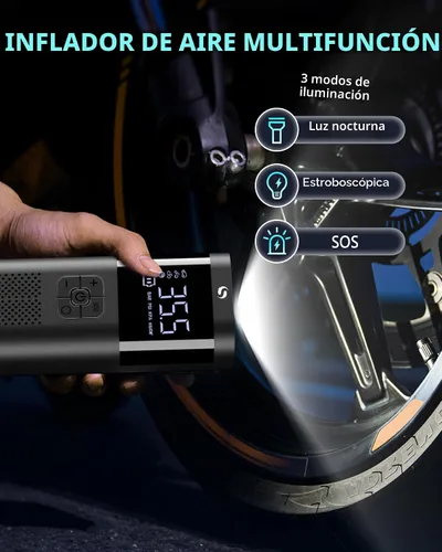Miniatura 5 de Inflador de neumáticos, compresor de neumáticos portátil, inflador de neumáticos inalámbrico con luz LED para automóvil, motocicleta, bicicleta