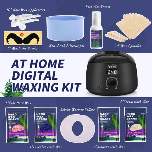 Miniatura 5 de Kit de depilación ANRUZ para mujeres y hombres - Kit de cera digital para depilación con crema post-cera, tazón de silicona y 55 accesorios más